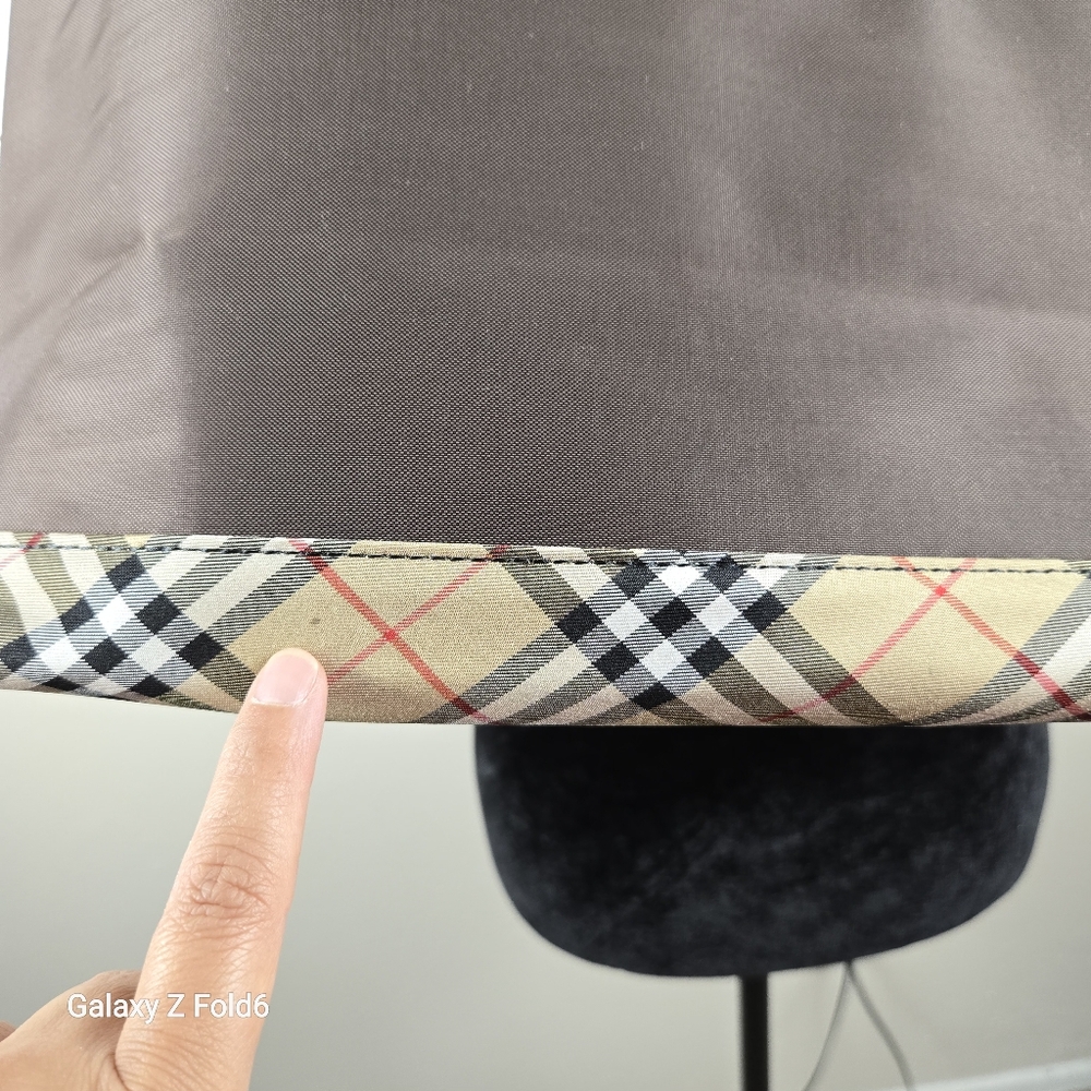 Burberrys Blue Label Nylon Plaid Trim Tote Bag Brown Japan Exclusive Discontinue - Picture 3 of 16